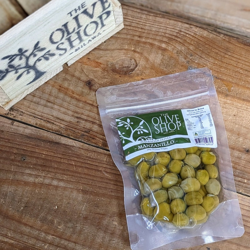 Green Manzanillo Olives in Brine The Olive Shop Milawa